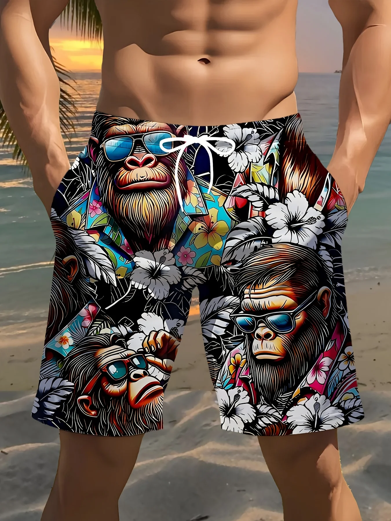 Men's 3D Gorilla Printed Beach Shorts - Lightweight Polyester Drawstring Waist Leisure Swimming Bottoms for Summer, Golf
Men's 3D Gorilla Printed Beach Shorts - Lightweight Polyester Drawstring Waist Leisure Swimming Bottoms for Summer, Golf