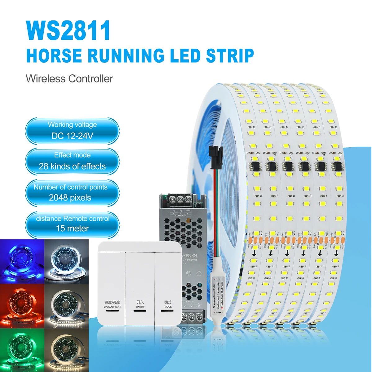 Running Water Flowing SMD2835 LED Strip Light WS2811 3 Key Switch Power Supply DC24V 120LEDs/m Flexible Linear Lamp Set 0.5m 10m
Running Water Flowing SMD2835 LED Strip Light WS2811 3 Key Switch Power Supply DC24V 120LEDs/m Flexible Linear Lamp Set 0.5m 10m