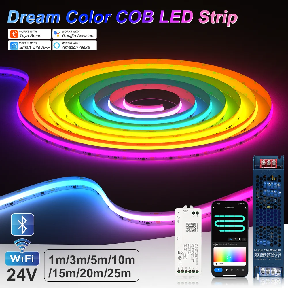 1-25M RGB Addressable COB LED Strip Light 24V WS2811 Pixel LED Strip Tuya WiFi RGBIC LED Ribbon Light Kit For TV Room decoration
1-25M RGB Addressable COB LED Strip Light 24V WS2811 Pixel LED Strip Tuya WiFi RGBIC LED Ribbon Light Kit For TV Room decoration
