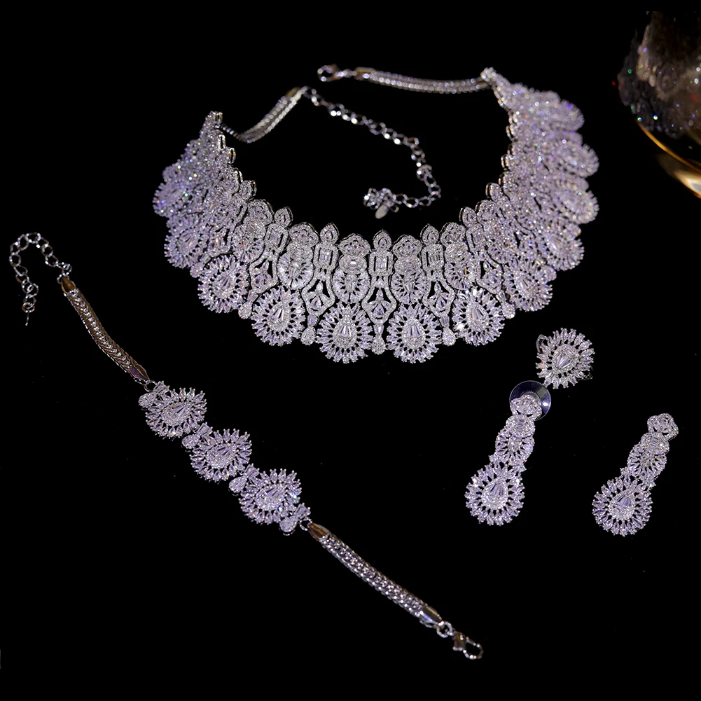 New 2024 Dubai Bridal Wedding Sets Luxury Cubic Zirconia Necklace Earring Bracelet Ring African Indian Jewelry Women Accessories
New 2024 Dubai Bridal Wedding Sets Luxury Cubic Zirconia Necklace Earring Bracelet Ring African Indian Jewelry Women Accessories