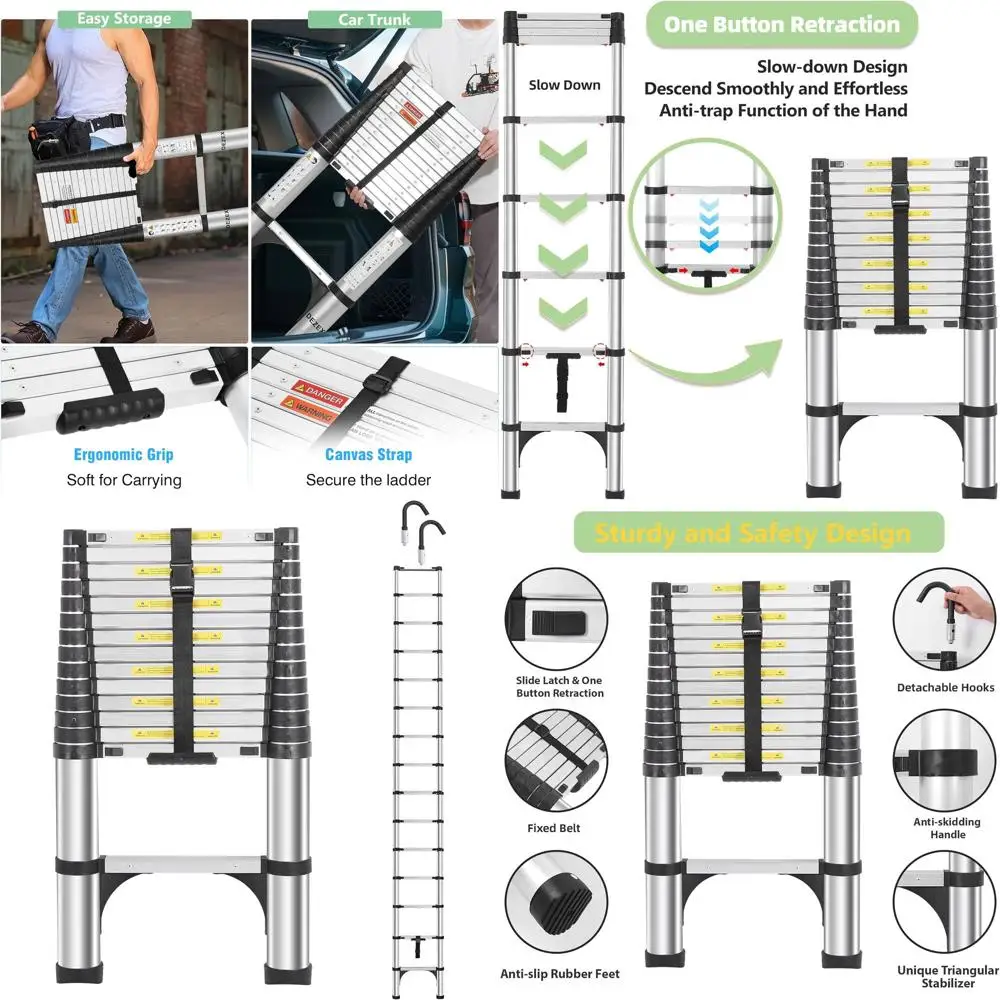 Телескопическая алюминиевая лестница длиной 15,5 футов — быстросъемная складная удлинительная лестница для дома, автофургона, чердака, лофта, поддерживает 330 фунтов с 2 S.
Телескопическая алюминиевая лестница длиной 15,5 футов — быстросъемная складная удлинительная лестница для дома, автофургона, чердака, лофта, поддерживает 330 фунтов с 2 S.