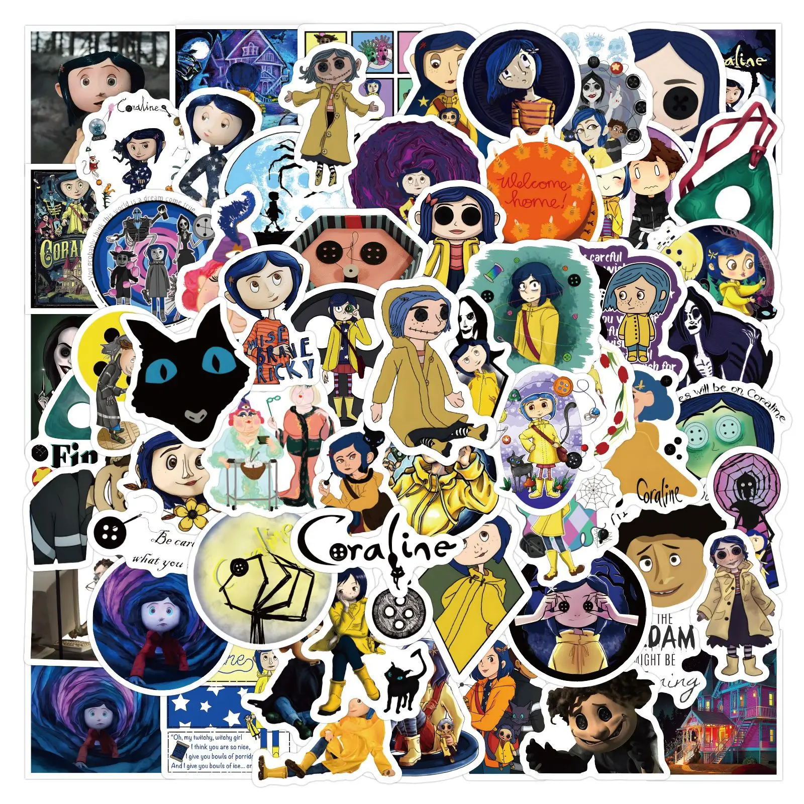 60pcs Horror Animation Movie Coraline Graffiti Decorative Suitcase Mobile Phone Water Cup Waterproof DIY Stickers
60pcs Horror Animation Movie Coraline Graffiti Decorative Suitcase Mobile Phone Water Cup Waterproof DIY Stickers