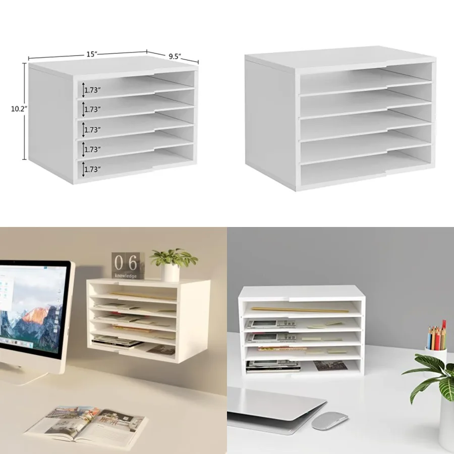 Desktop File Sorter with 4 Adjustable Shelves for Home and Office, Paper Letter Tray Organizer Wall Mount
Desktop File Sorter with 4 Adjustable Shelves for Home and Office, Paper Letter Tray Organizer Wall Mount