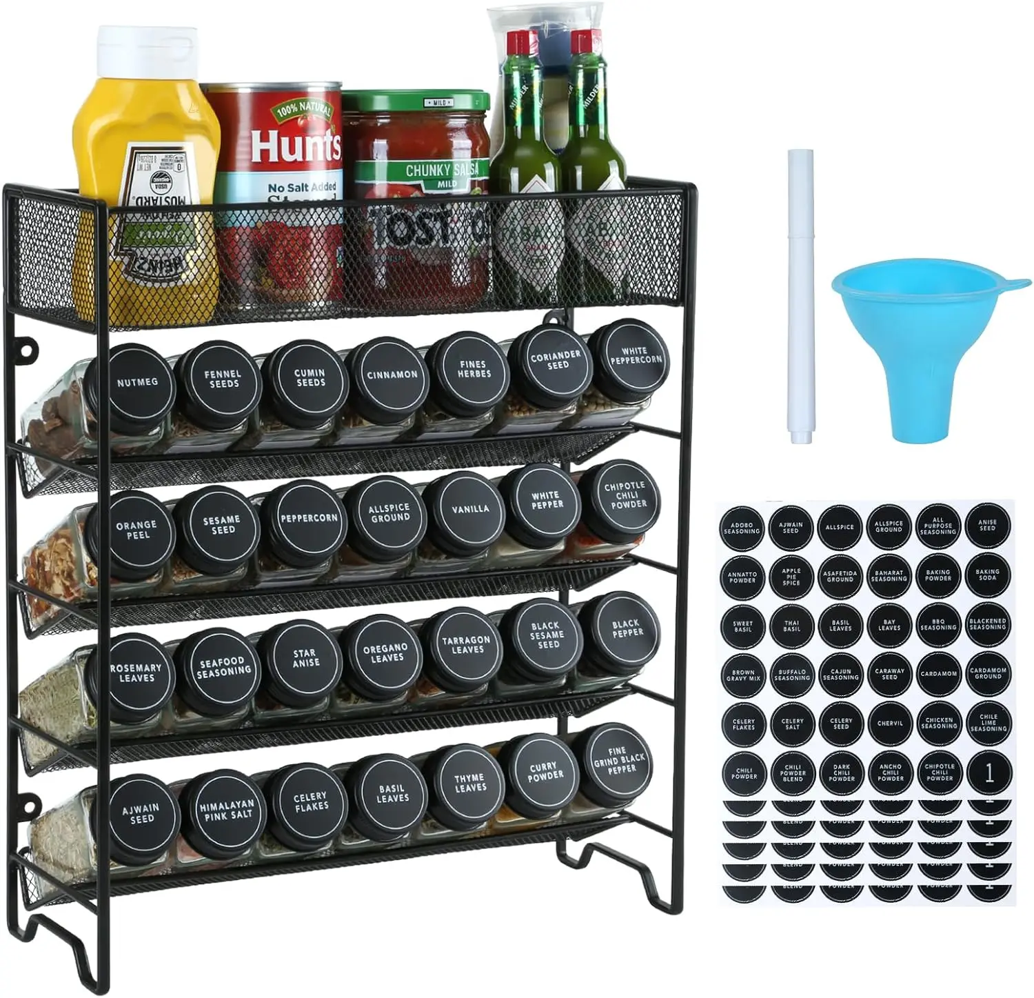 Spice Rack Organizer with 28 Jars, Black Lids, Labels, Chalk Pen & Funnel for Cabinet or Countertop
Spice Rack Organizer with 28 Jars, Black Lids, Labels, Chalk Pen & Funnel for Cabinet or Countertop