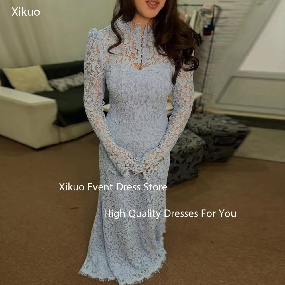 Xikuo Light Blue Lace Evening Dresses Glamorous High Neckline Prom Dresses Floor Length Long Sleeves Party Dress Customized
Xikuo Light Blue Lace Evening Dresses Glamorous High Neckline Prom Dresses Floor Length Long Sleeves Party Dress Customized