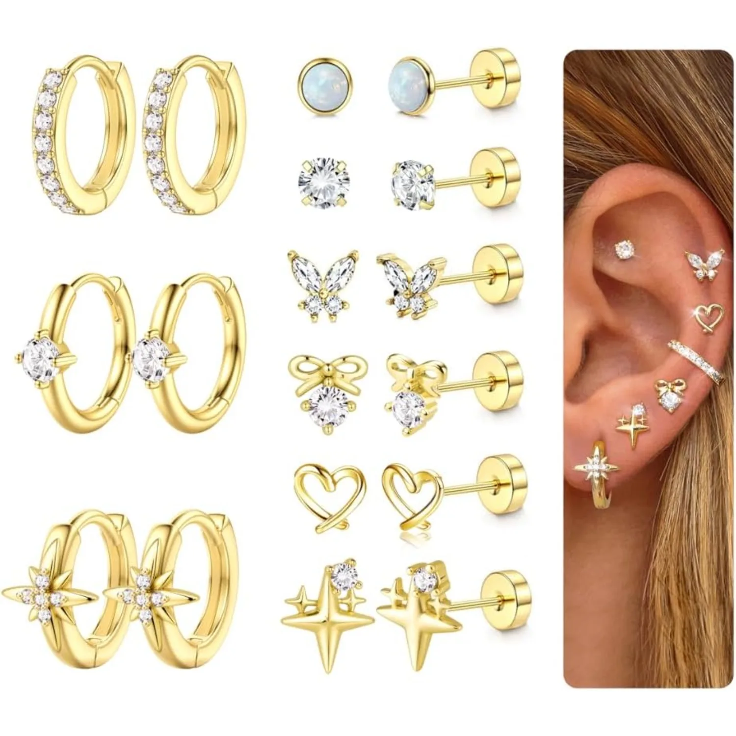 Drperfect Flat Back Earrings Set for Women Surgical Steel Earring 14K Gold Plated Stud Hoop Cartilage Earring Stacks Piercing
Drperfect Flat Back Earrings Set for Women Surgical Steel Earring 14K Gold Plated Stud Hoop Cartilage Earring Stacks Piercing