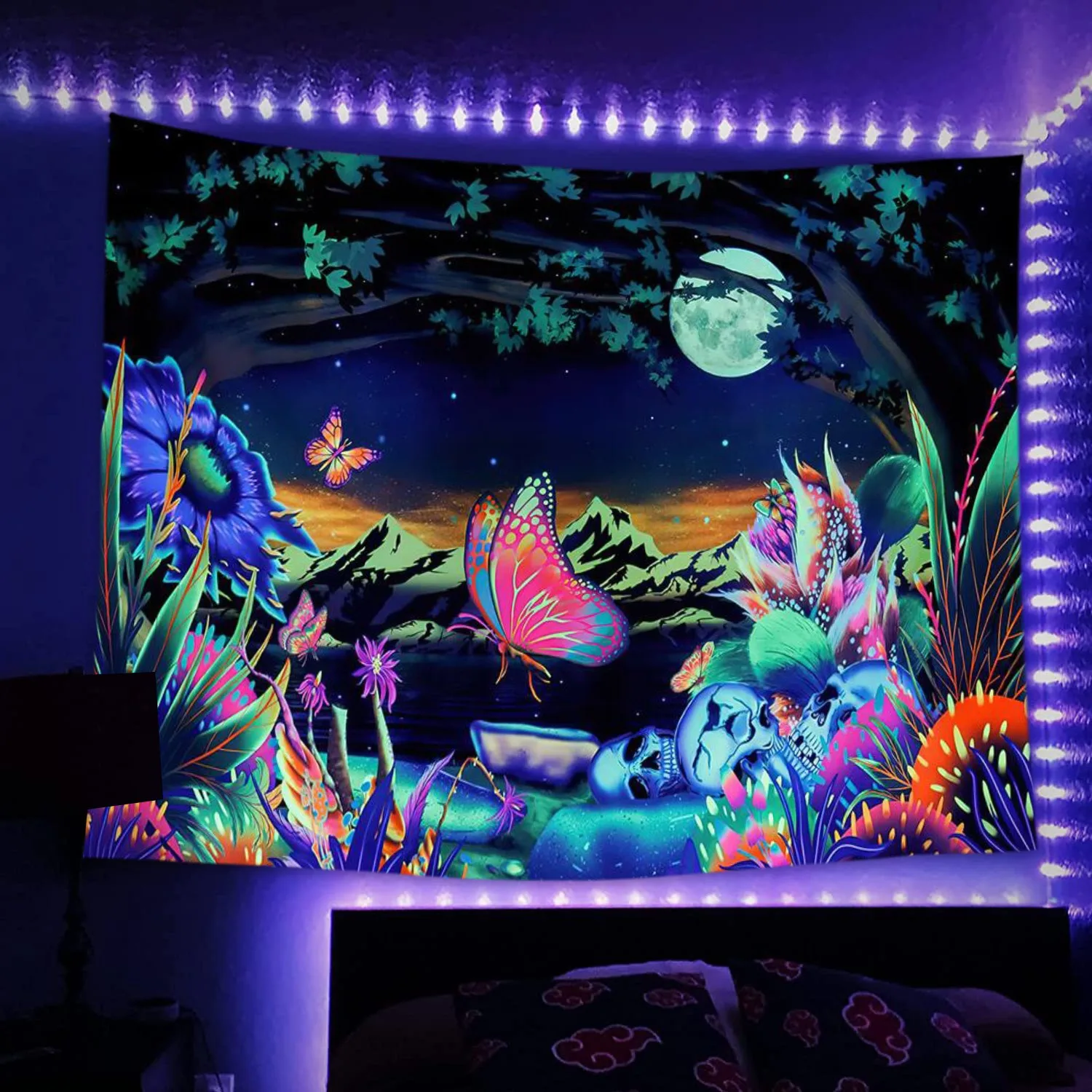 Blacklight Tapestry UV Reactive Psychedelic Mushroom Skeleton UFO 2D Flat Print Peach Skin Wall Hanging for Bedroom Party Decor
Blacklight Tapestry UV Reactive Psychedelic Mushroom Skeleton UFO 2D Flat Print Peach Skin Wall Hanging for Bedroom Party Decor