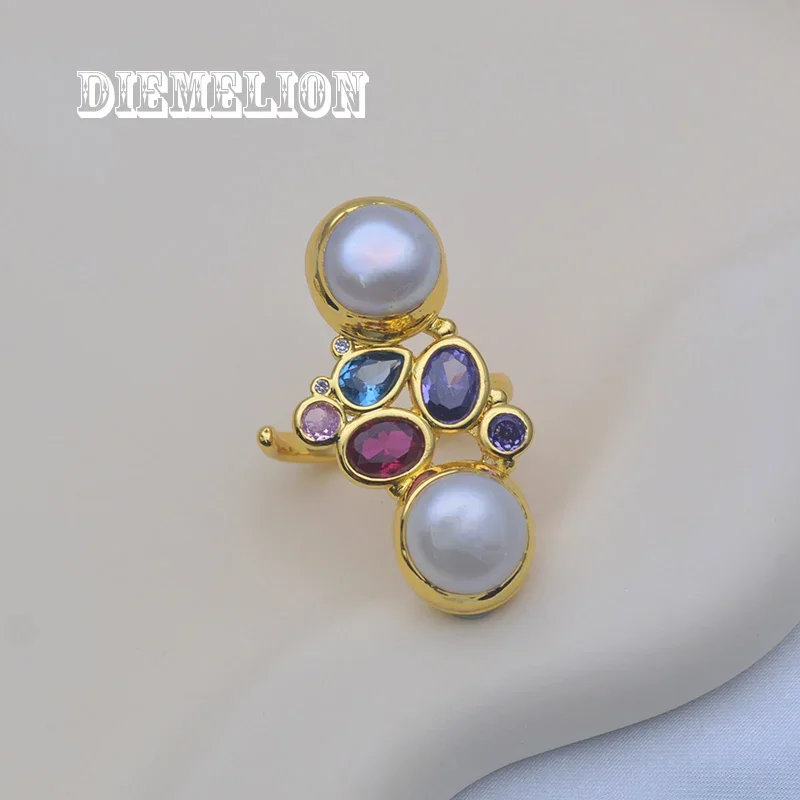 Temperament Double Natural Freshwater Pearl Open Rings Luxury Colorful Zircon Inlaid Gold Color Women's Ring Fine Bridal Jewelry
Temperament Double Natural Freshwater Pearl Open Rings Luxury Colorful Zircon Inlaid Gold Color Women's Ring Fine Bridal Jewelry