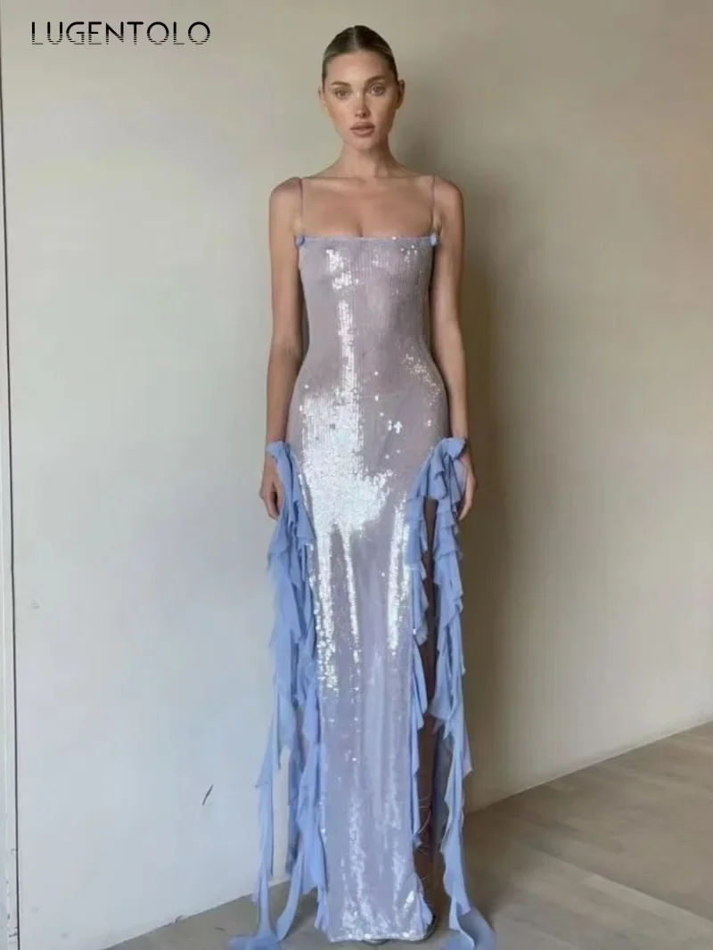 Women Sexy Romantic Dress Suspenders Ruffles Blue Perspective Partty Alim Female Elegant Solid New 2024 Sleeveless Clothing
Women Sexy Romantic Dress Suspenders Ruffles Blue Perspective Partty Alim Female Elegant Solid New 2024 Sleeveless Clothing