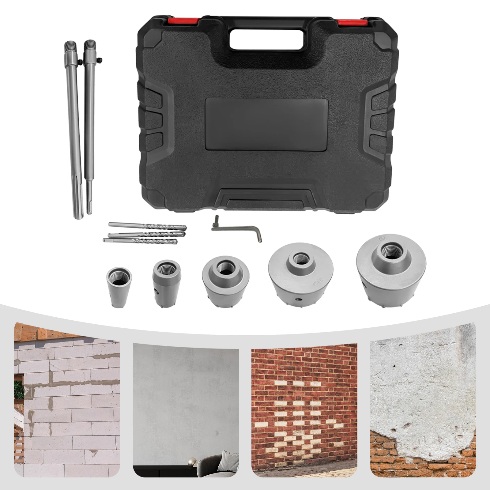 Concrete Hole Saw Kit 5 Size Hole Saw Kit Cement Brick Hole Cutter Wall Hole Drill Set for Construction
Concrete Hole Saw Kit 5 Size Hole Saw Kit Cement Brick Hole Cutter Wall Hole Drill Set for Construction