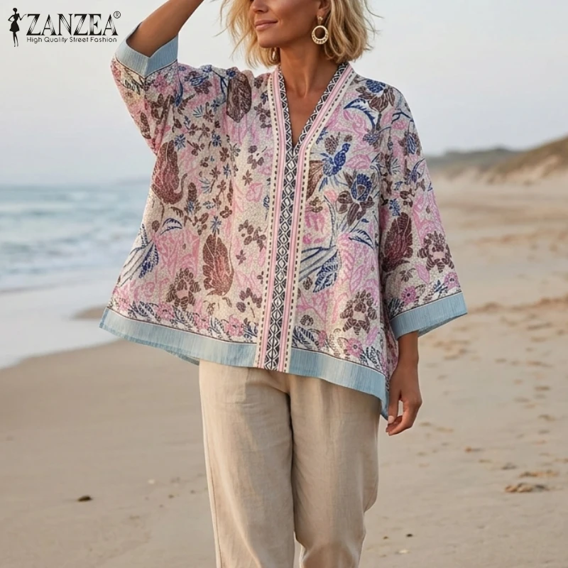 ZANZEA Women Bohemian Floral Print Blouses V-Neck Three Quarter Sleeve Loose Oversize Smock Tops Vacation Beach Blusas Mujer 3XL
ZANZEA Women Bohemian Floral Print Blouses V-Neck Three Quarter Sleeve Loose Oversize Smock Tops Vacation Beach Blusas Mujer 3XL