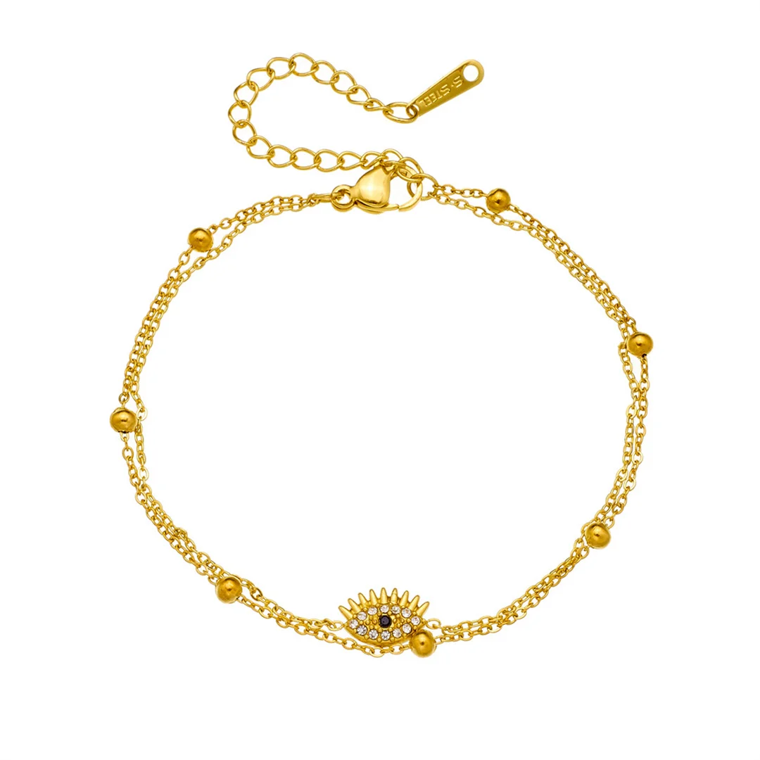Punk Zirconia Evil Eye Amulet Charm Bracelet Female Gold Color Stainless Steel 2 Layer Bead Chain Bracelets for Women Jewelry
Punk Zirconia Evil Eye Amulet Charm Bracelet Female Gold Color Stainless Steel 2 Layer Bead Chain Bracelets for Women Jewelry