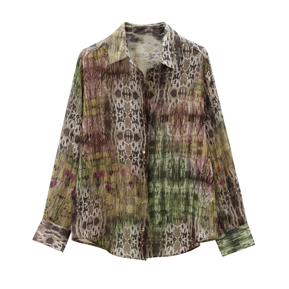 ZBZA Women's Vintage Tie-dye Print Shirt Loose Lapel Long-sleeved Single-breasted Casual Artistic Blouse Spring Summer Chic Top
ZBZA Women's Vintage Tie-dye Print Shirt Loose Lapel Long-sleeved Single-breasted Casual Artistic Blouse Spring Summer Chic Top
