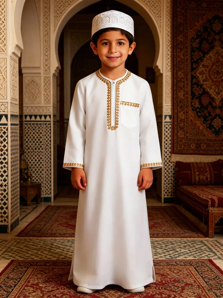 Junge Arabic Thobe Embroidered Long Sleeve Cosplay Robe with Hat Traditional Middle East National Festival Performance Outfit
Junge Arabic Thobe Embroidered Long Sleeve Cosplay Robe with Hat Traditional Middle East National Festival Performance Outfit