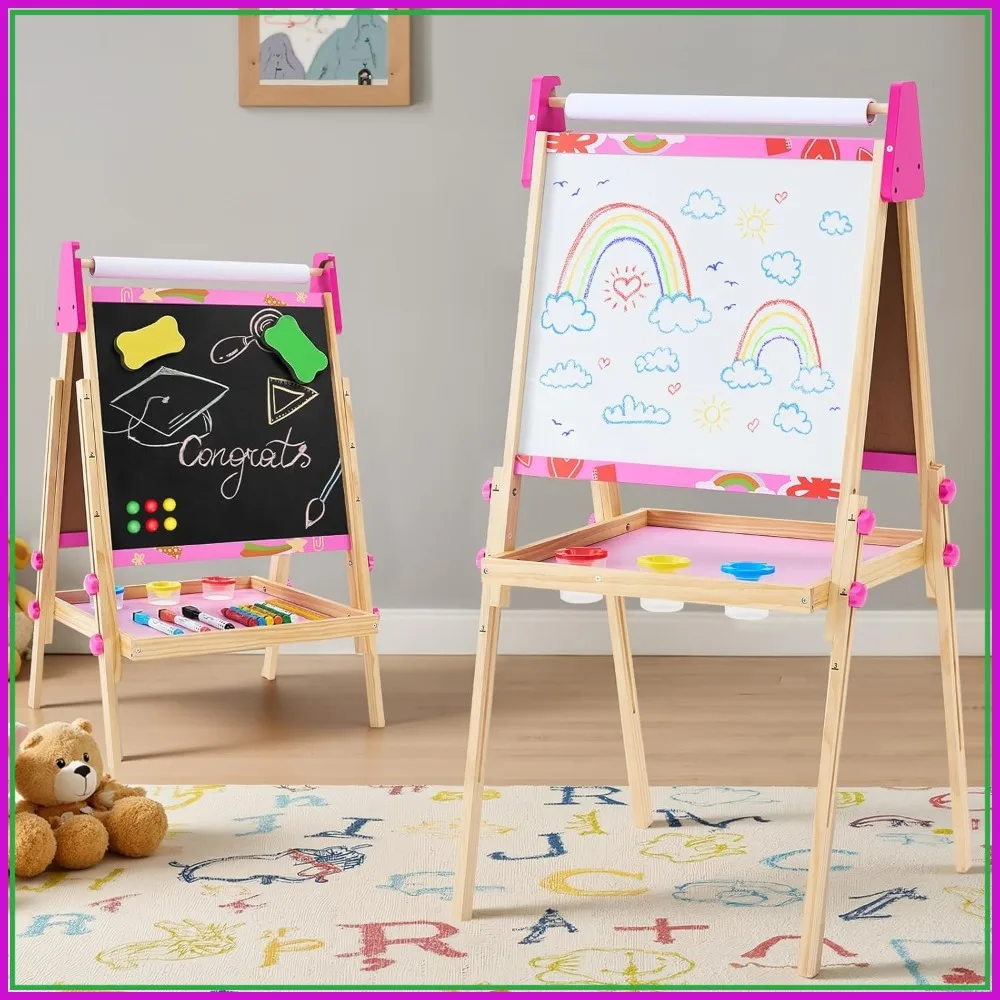 Kids Easel with Paper Roll, Adjustable Height Wooden Double-Sided Magnetic Chalkboard & Whiteboard Art Station for Ages 3+
Kids Easel with Paper Roll, Adjustable Height Wooden Double-Sided Magnetic Chalkboard & Whiteboard Art Station for Ages 3+