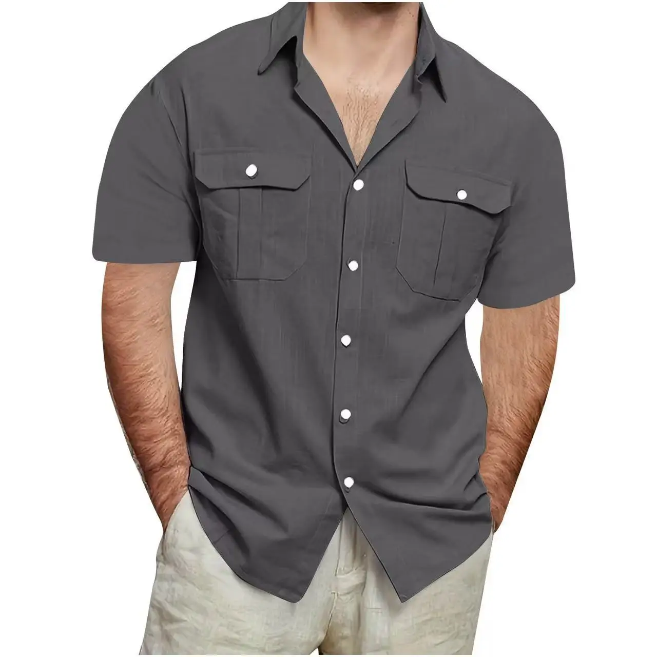 Men's Cotton Linen Multi Pocket Workwear Shirt Casual Solid Color Short Sleeve Shirt Breathable Loose Vacation Daily Work Top
Men's Cotton Linen Multi Pocket Workwear Shirt Casual Solid Color Short Sleeve Shirt Breathable Loose Vacation Daily Work Top