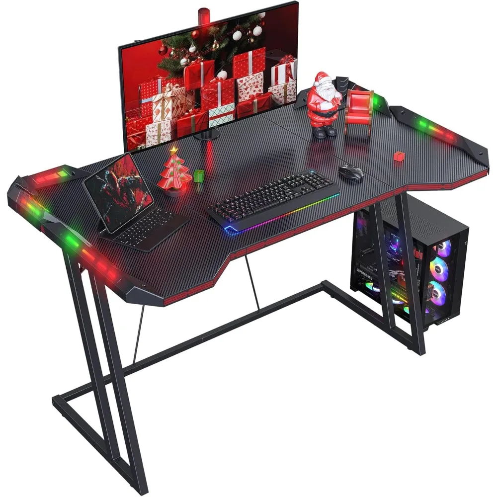 Gaming Desk with LED Lights, Home Game Computer Desk with Carbon Fiber Surface, Ergonomic Office PC Workstation
Gaming Desk with LED Lights, Home Game Computer Desk with Carbon Fiber Surface, Ergonomic Office PC Workstation