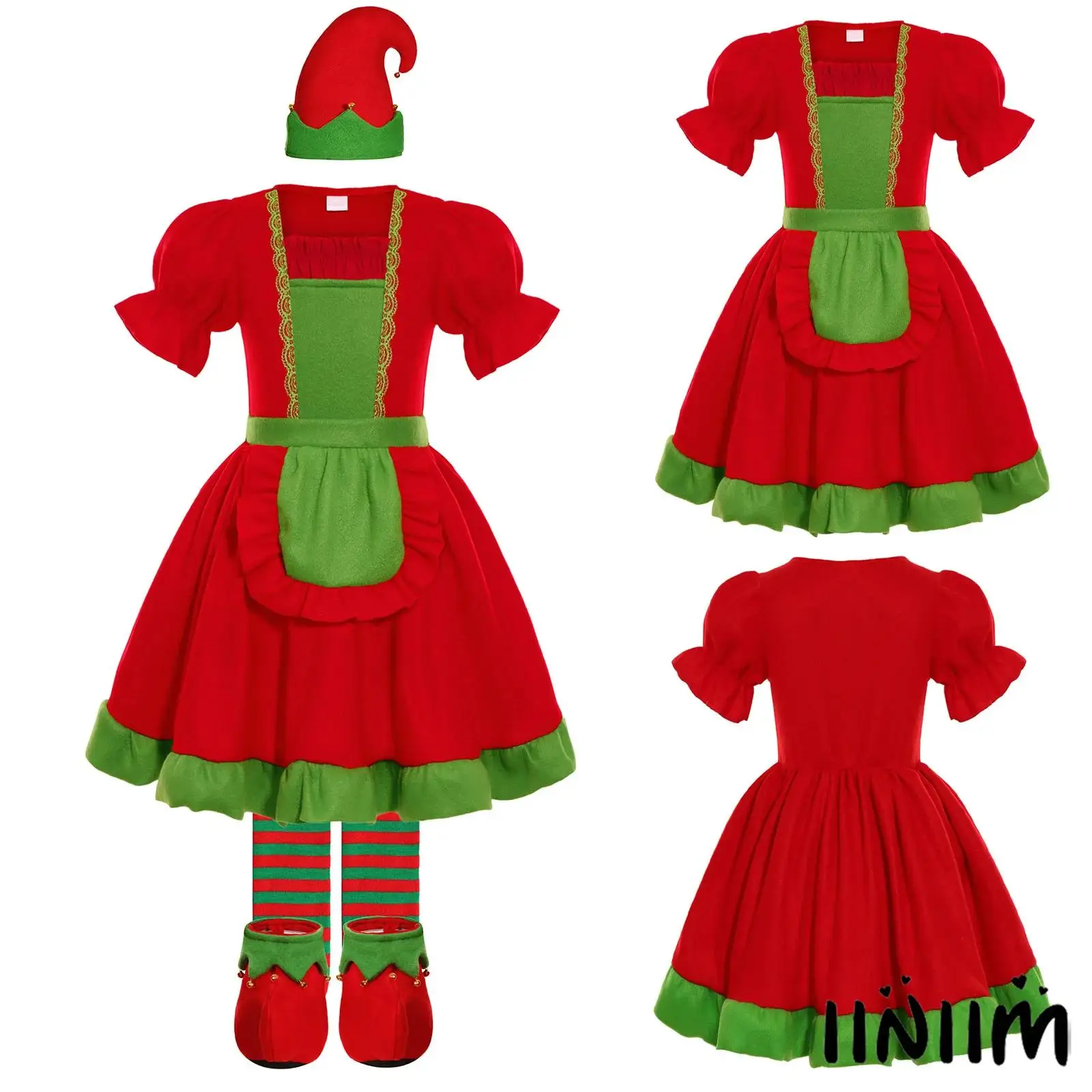 Kids Girl Christmas Cosplay Outfit Puffy Sleeve Ruffled Xmas Princess Dress with Waistbelt Xmas Hat Stripe Socking And Shoes Set
Kids Girl Christmas Cosplay Outfit Puffy Sleeve Ruffled Xmas Princess Dress with Waistbelt Xmas Hat Stripe Socking And Shoes Set