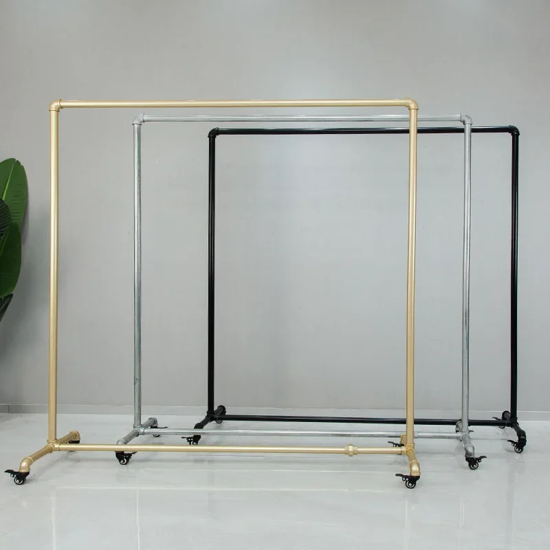 Clothing display rack, water pipe galvanized exhibition floor rack with pulley thickened indoor shelf, drying rack, store shelf
Clothing display rack, water pipe galvanized exhibition floor rack with pulley thickened indoor shelf, drying rack, store shelf