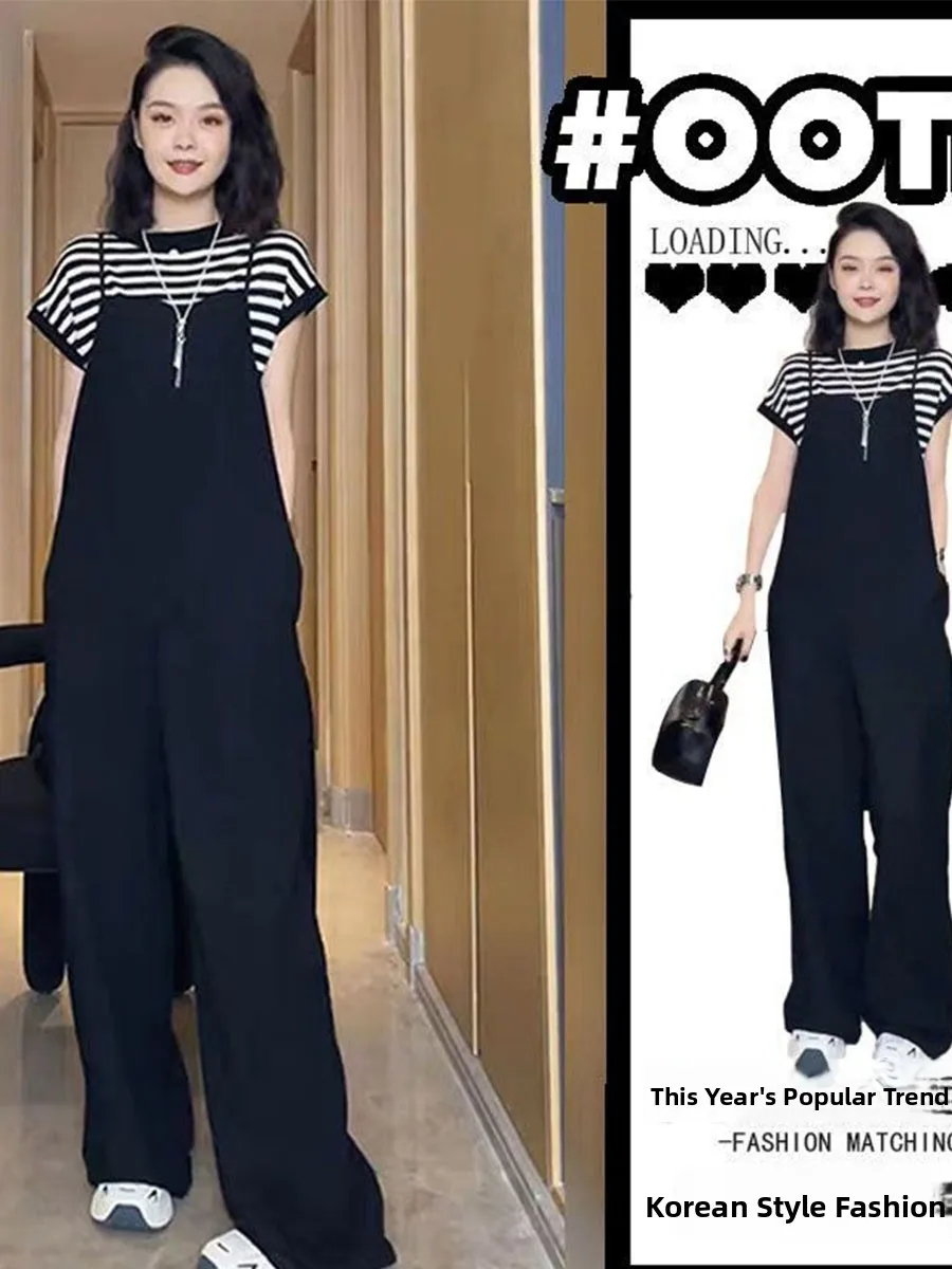 Fashionable Striped T-Shirt And Wide Leg Pants Two Piece Set Summer New Style Age Reduction High Waist Commute Style Clothing
Fashionable Striped T-Shirt And Wide Leg Pants Two Piece Set Summer New Style Age Reduction High Waist Commute Style Clothing