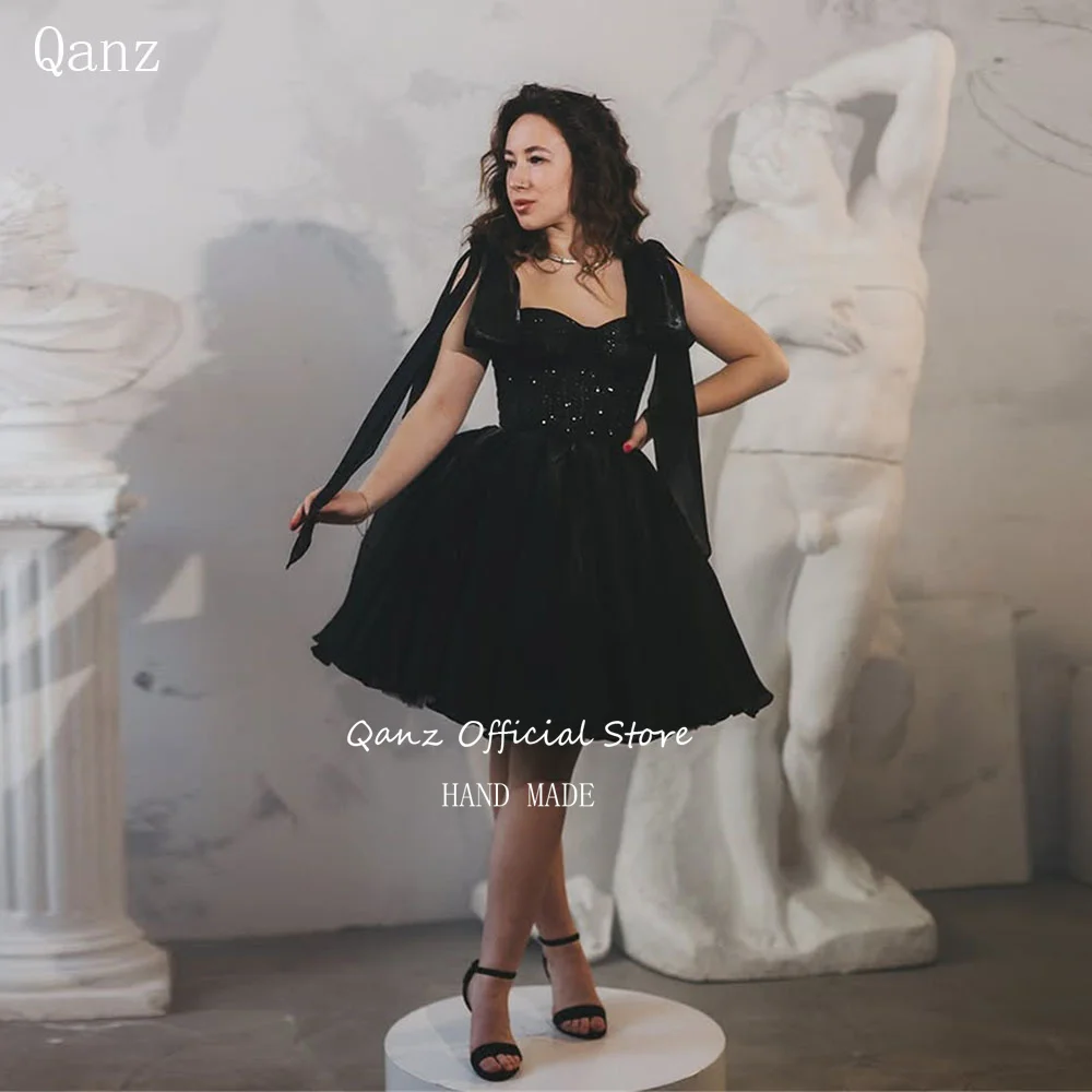 Qanz Black Shiny Prom Dresses Bow Straps Sweetheat Short A Line Birthday Dresses Luxury 2025 Lace Up Back Party Gowns Customized
Qanz Black Shiny Prom Dresses Bow Straps Sweetheat Short A Line Birthday Dresses Luxury 2025 Lace Up Back Party Gowns Customized