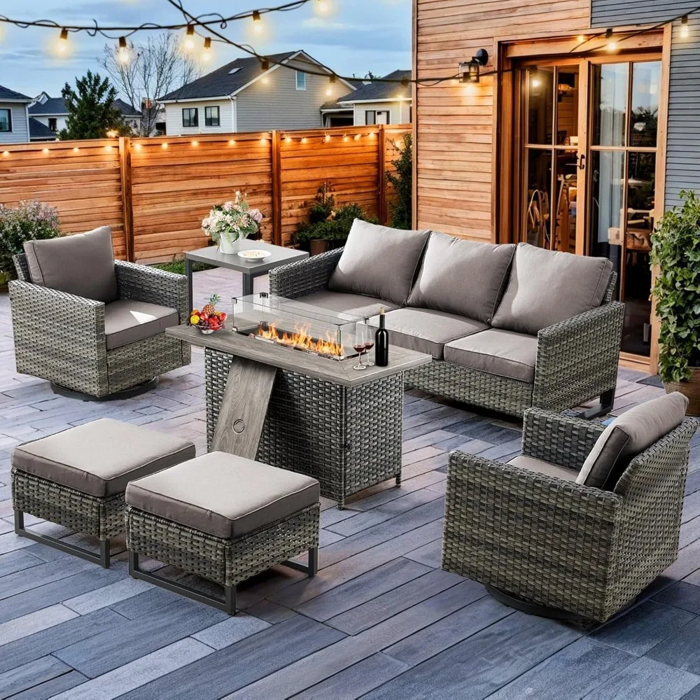 7 Piece Patio Furniture Set with Fire Pit Table 41in 55,000 BTU, Wicker Outdoor Conversation Sets - Outdoor Swivel Rocker
7 Piece Patio Furniture Set with Fire Pit Table 41in 55,000 BTU, Wicker Outdoor Conversation Sets - Outdoor Swivel Rocker