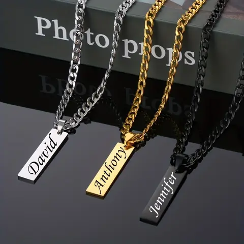 Customized Name Pendant Vintage Classic Men's Women's Stainless Steel Chain Thick Link Square Tag Engraved Letter Jewelry Gift