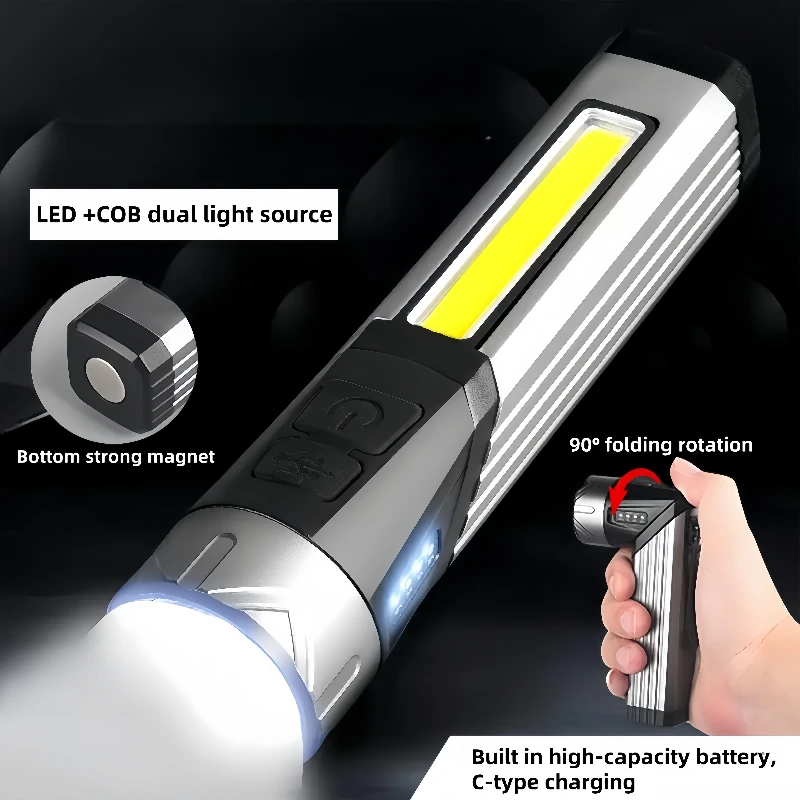 Car LED Strong Light Flashlight Portable Magnet Camping Torch 90 ° Rotatable Head Multifunctional Folding Handheld Work Lights
Car LED Strong Light Flashlight Portable Magnet Camping Torch 90 ° Rotatable Head Multifunctional Folding Handheld Work Lights