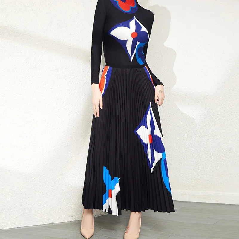 Miyake Pleated Suit for Women 2022 Autumn New Model Fashion Printing Long Sleeve High Neck Top + High Waist Skirt Two-Piece Set
Miyake Pleated Suit for Women 2022 Autumn New Model Fashion Printing Long Sleeve High Neck Top + High Waist Skirt Two-Piece Set