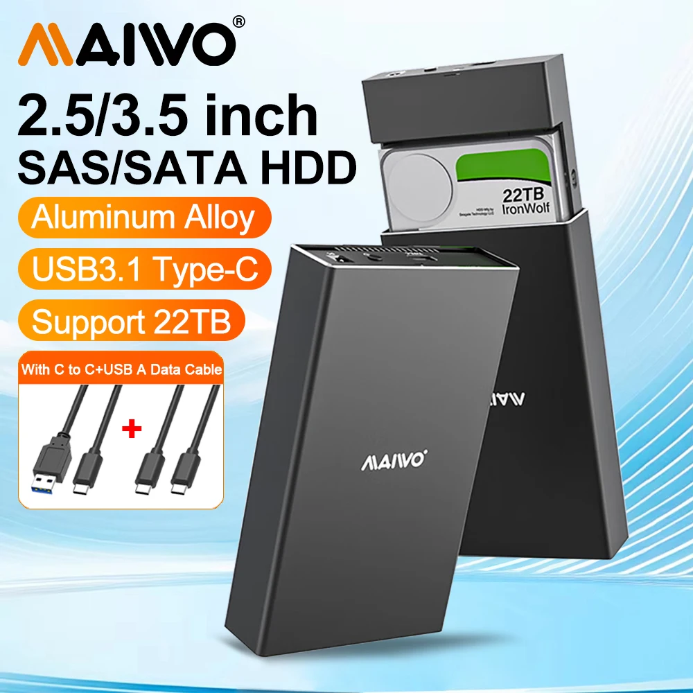 MAIWO 2.5/3.5-inch SAS Hard Drive Enclosure Aluminum USB3.1 Type-C SATA External Hard Drive Case for Laptop PC Case Support 22TB
MAIWO 2.5/3.5-inch SAS Hard Drive Enclosure Aluminum USB3.1 Type-C SATA External Hard Drive Case for Laptop PC Case Support 22TB