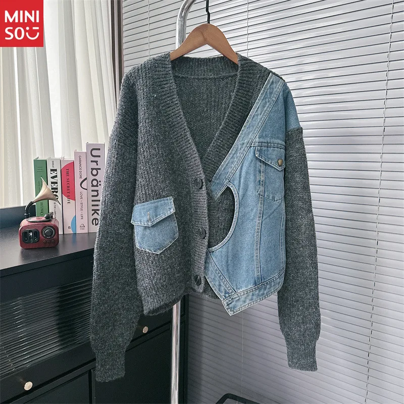 Miniso Asymmetrical Knit Cardigan, Denim Patchwork Coat, Korean Loose Fit Autumn Sweater
Miniso Asymmetrical Knit Cardigan, Denim Patchwork Coat, Korean Loose Fit Autumn Sweater