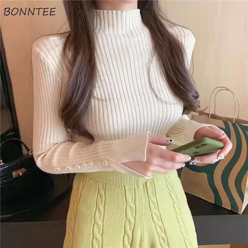 Пуловеры женские Slim Half High Collar Базовые свитера Корейская Мода Suéter De Dama Buttons All-match Elegant Gentle Fashion New
Пуловеры женские Slim Half High Collar Базовые свитера Корейская Мода Suéter De Dama Buttons All-match Elegant Gentle Fashion New