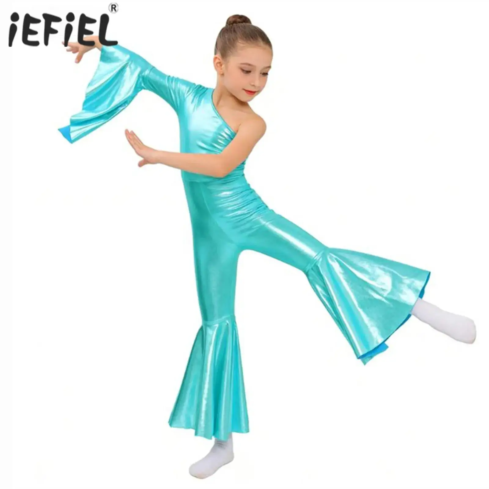 Kids Girls Metallic Shiny Jazz Dance Retro Hippie Costume Disco Diva Flared Unitards Jumpsuit Flare Sleeve Bell-Bottom Dancewear
Kids Girls Metallic Shiny Jazz Dance Retro Hippie Costume Disco Diva Flared Unitards Jumpsuit Flare Sleeve Bell-Bottom Dancewear