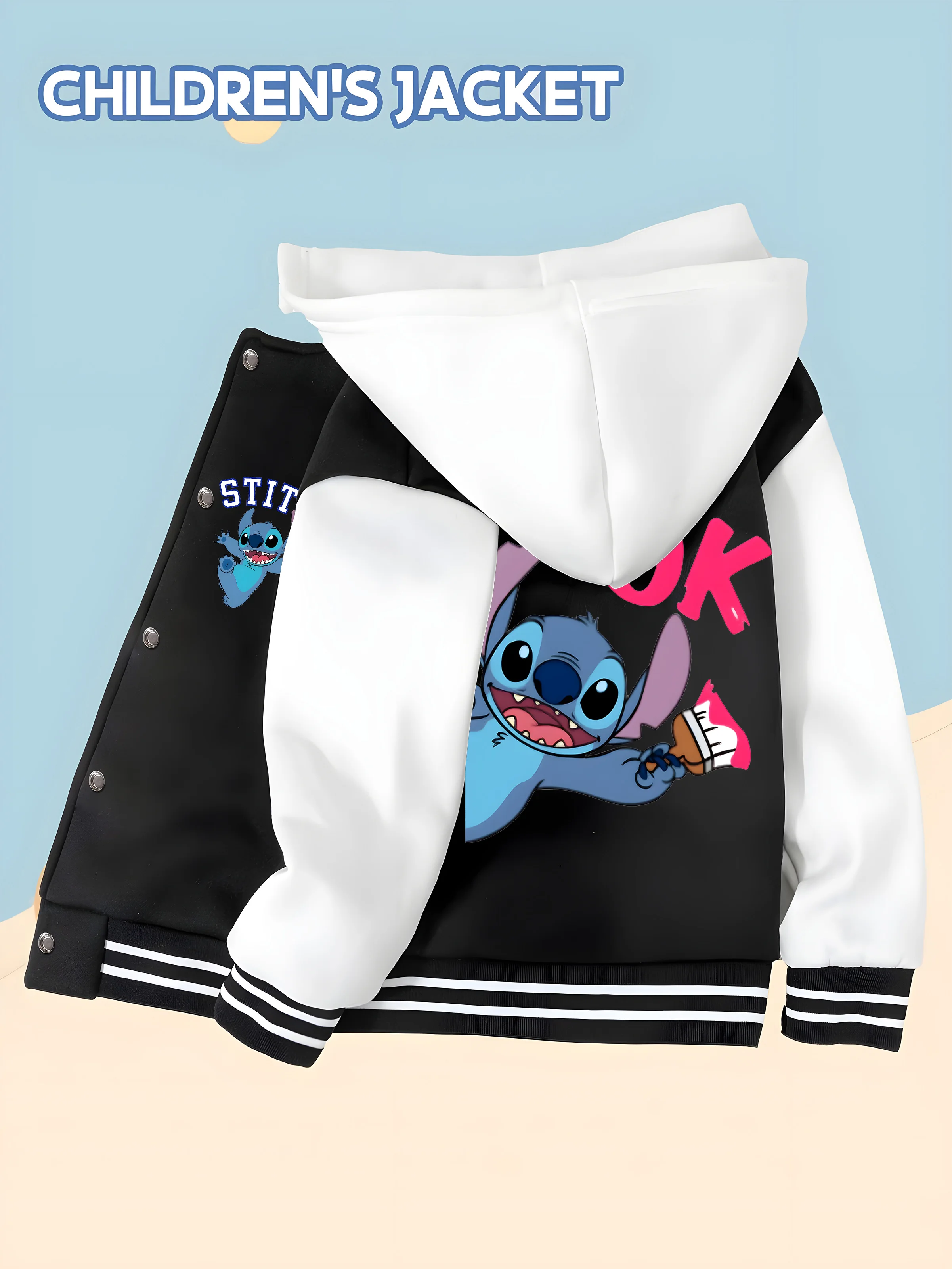 MINISO Disney OK Stitch Baseball Jacket for Boys-Double-sided trendy Stitch print,"OK" print,street-ready,soft and skin-friendly
MINISO Disney OK Stitch Baseball Jacket for Boys-Double-sided trendy Stitch print,"OK" print,street-ready,soft and skin-friendly