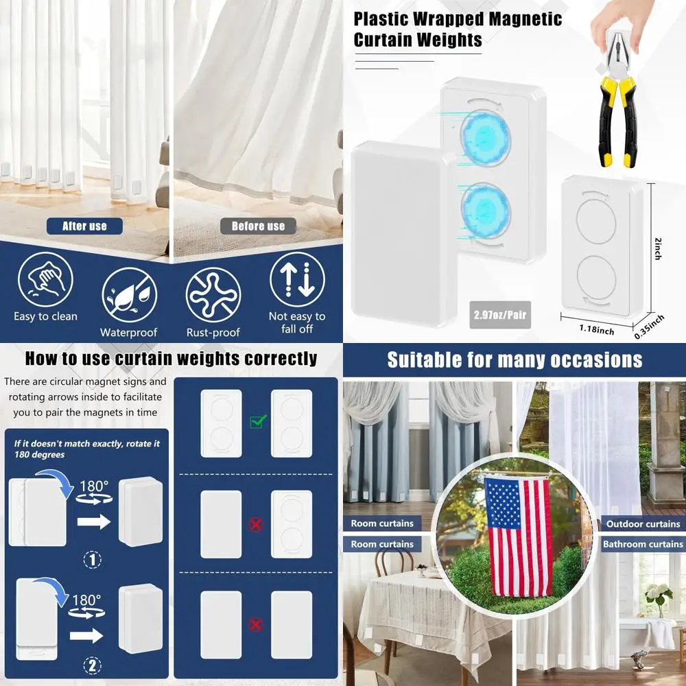 36 упаковок водонепроницаемых магнитных гирь для занавесок для наружного использования, сверхмощных для ветровых условий, подходит для занавесок для душа и T
36 упаковок водонепроницаемых магнитных гирь для занавесок для наружного использования, сверхмощных для ветровых условий, подходит для занавесок для душа и T