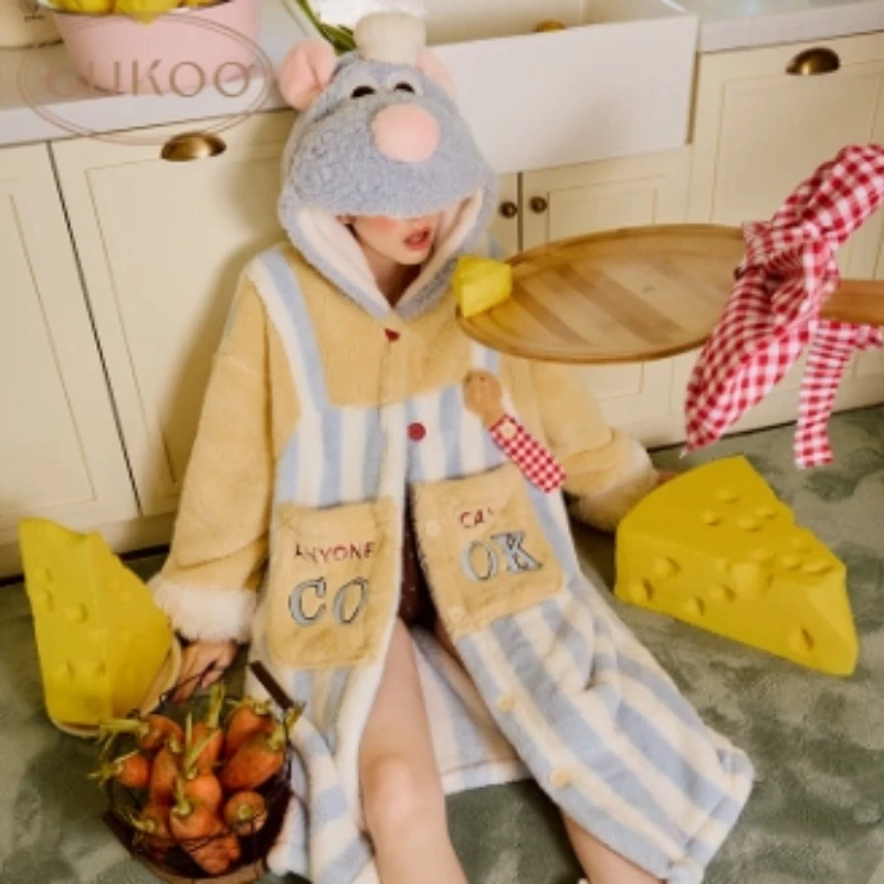 Ratatouille Cute Striped Cartoon Coral Fleece Nightgown Women'S Autumn And Winter Thick Home Clothes Bathrobes Hooded Pajamas
Ratatouille Cute Striped Cartoon Coral Fleece Nightgown Women'S Autumn And Winter Thick Home Clothes Bathrobes Hooded Pajamas