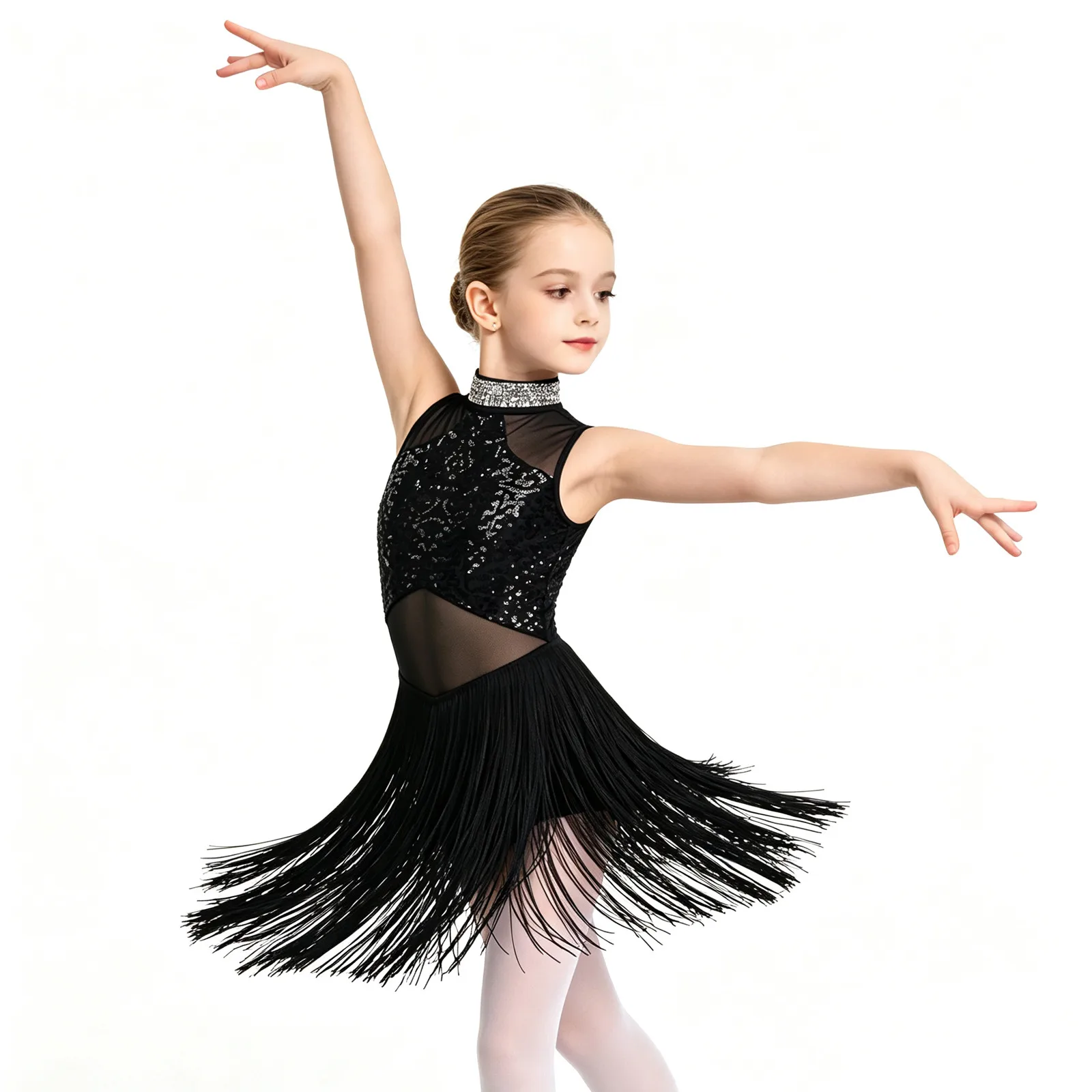 Kids Girls Gymnastics Ballet Leotards Latin Jazz Dance Performance Costume Shiny Sequins Tassels Dance Dress Ballroom Dancewear
Kids Girls Gymnastics Ballet Leotards Latin Jazz Dance Performance Costume Shiny Sequins Tassels Dance Dress Ballroom Dancewear