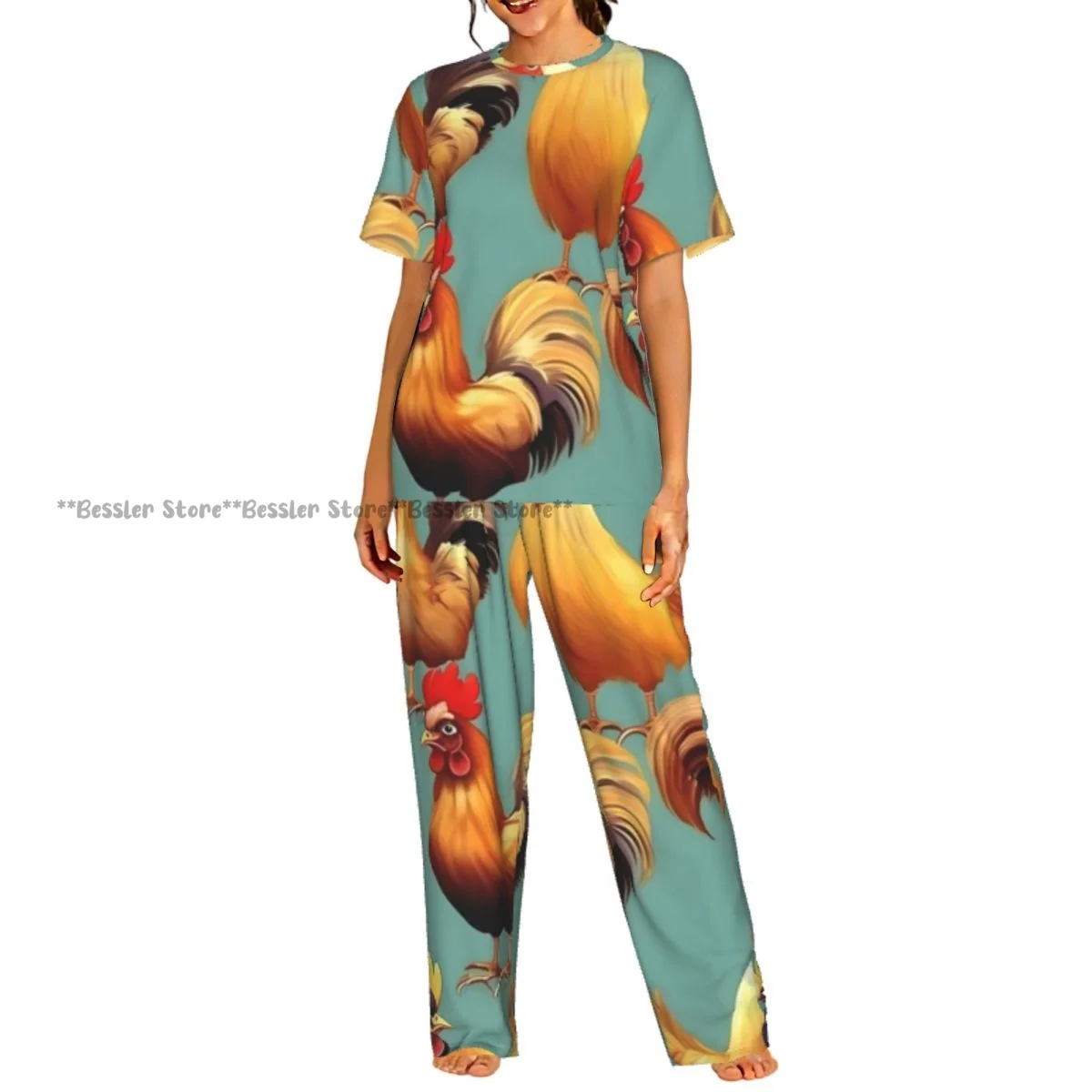 Rooster And Chickens Pajamas Set Short-sleeved Women Home Clothing
Rooster And Chickens Pajamas Set Short-sleeved Women Home Clothing