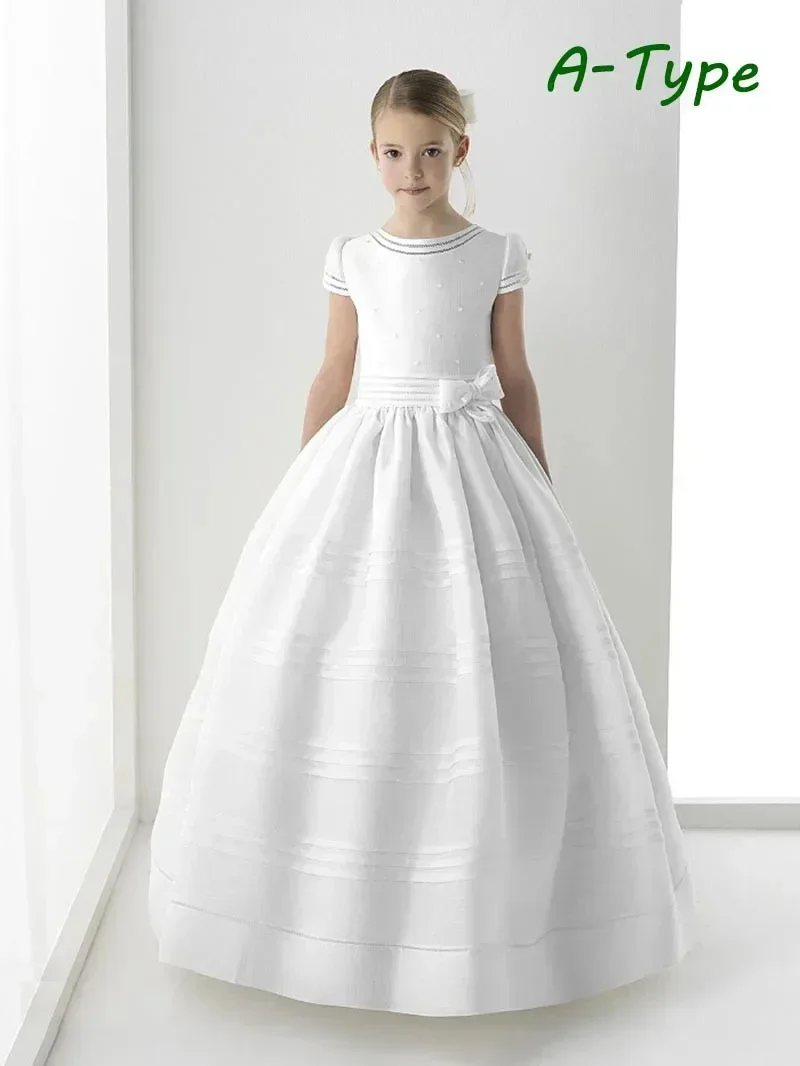 Classic Satin First Communion Dress Girls Short Sleeve With Bow Kids Birthday Pageant Flower Girl Dresses For Weddings
Classic Satin First Communion Dress Girls Short Sleeve With Bow Kids Birthday Pageant Flower Girl Dresses For Weddings