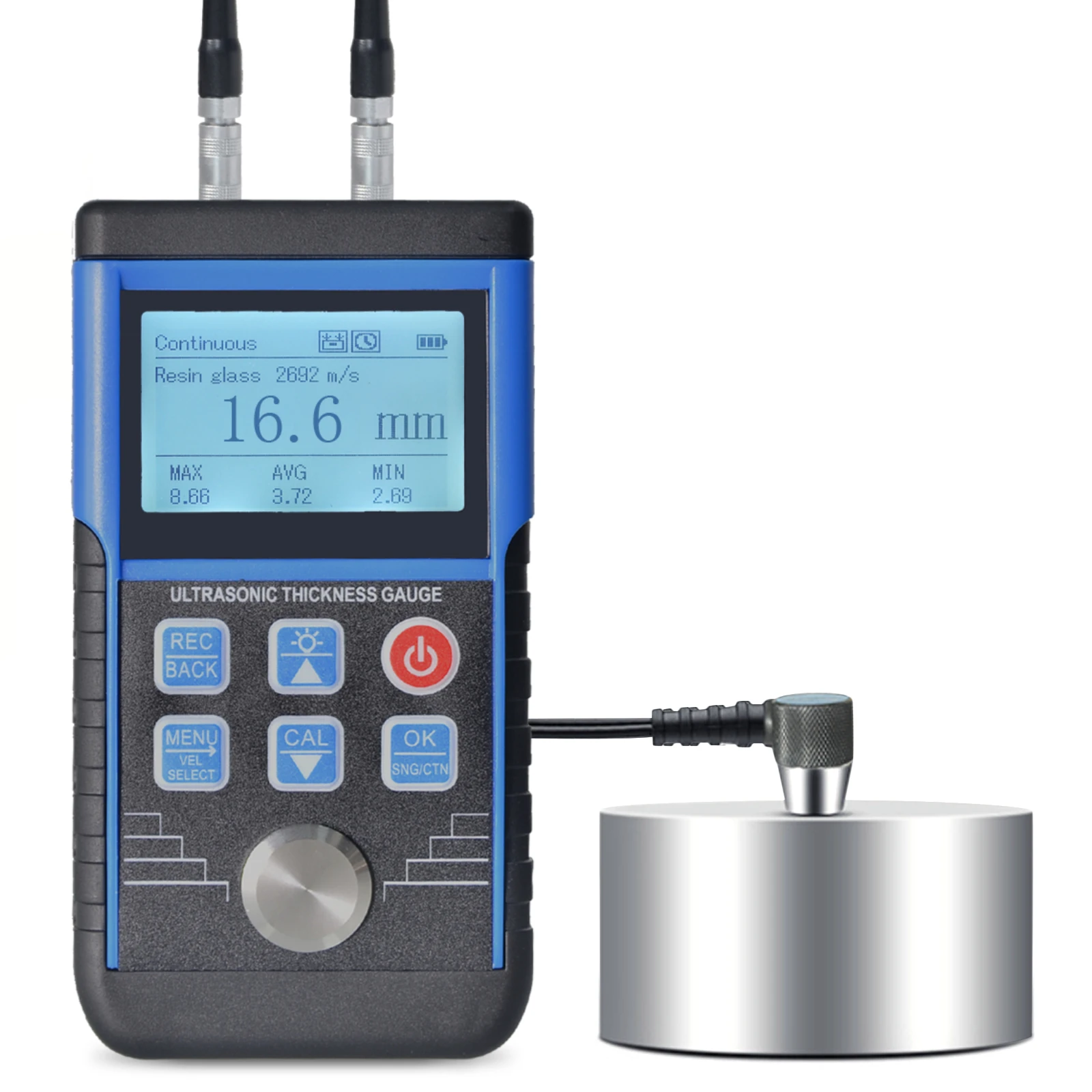 Ultrasonic Thickness Gauge 0.8-500mm, High Accuracy ±0.05mm, Thickness Gauge with 5MHz Probe (φ10mm), Resolution 0.01mm, MAX/AVG
Ultrasonic Thickness Gauge 0.8-500mm, High Accuracy ±0.05mm, Thickness Gauge with 5MHz Probe (φ10mm), Resolution 0.01mm, MAX/AVG