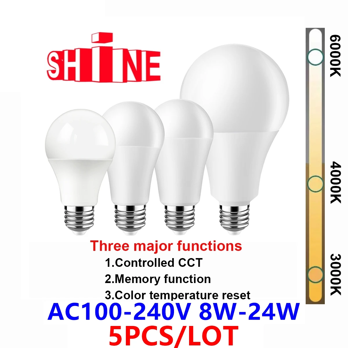 5PCS LED Color-adjusted Bulb E27 B22 AC120V/AC220V 8W-24W CCT,Memory Function,Color Temp Reset Light for Home, office Lighting
5PCS LED Color-adjusted Bulb E27 B22 AC120V/AC220V 8W-24W CCT,Memory Function,Color Temp Reset Light for Home, office Lighting