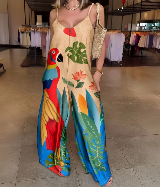 Jumpsuit Woman New Tropical Print V-Neck Sleeveless Jumpsuit Leisure Vacation Style Retro Personality Elegant Jumpsuit
Jumpsuit Woman New Tropical Print V-Neck Sleeveless Jumpsuit Leisure Vacation Style Retro Personality Elegant Jumpsuit