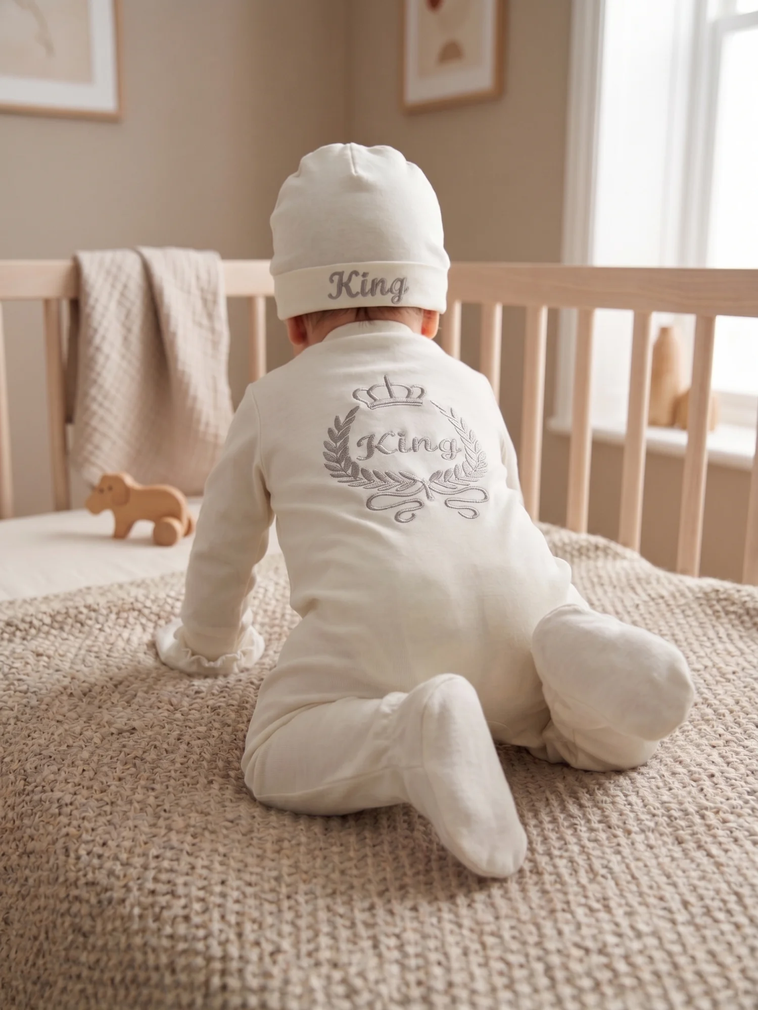 Luxury King Crown Embroidered Baby Footed Onesie 3Pcs Set Soft Cotton Long Sleeve Romper Hat Mittens Newborn Shower Gift Outfit
Luxury King Crown Embroidered Baby Footed Onesie 3Pcs Set Soft Cotton Long Sleeve Romper Hat Mittens Newborn Shower Gift Outfit