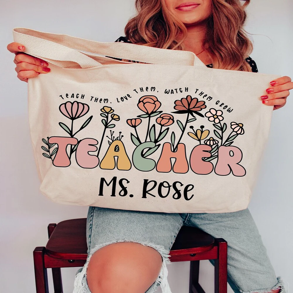 Custom Name Teacher Tote Bag Colorful Floral Teacher Bag Personalized Teacher Tote Bag Teacher Day Gift Shopping Shoulder Bag
Custom Name Teacher Tote Bag Colorful Floral Teacher Bag Personalized Teacher Tote Bag Teacher Day Gift Shopping Shoulder Bag