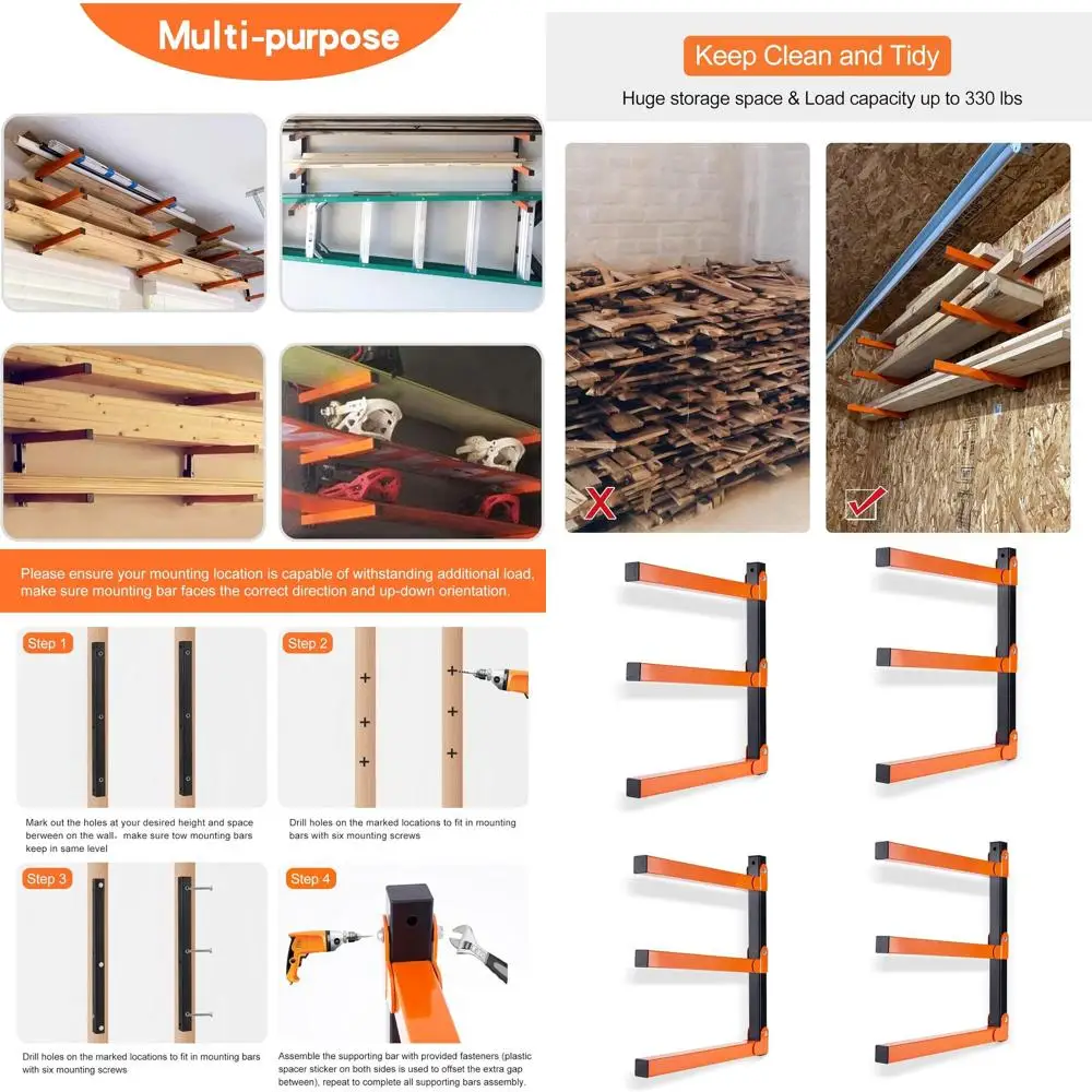 3-Tier Wooden Wall Organizer and Metal Lumber Rack - Indoor/Outdoor, 4-Pack Storage Solution
3-Tier Wooden Wall Organizer and Metal Lumber Rack - Indoor/Outdoor, 4-Pack Storage Solution