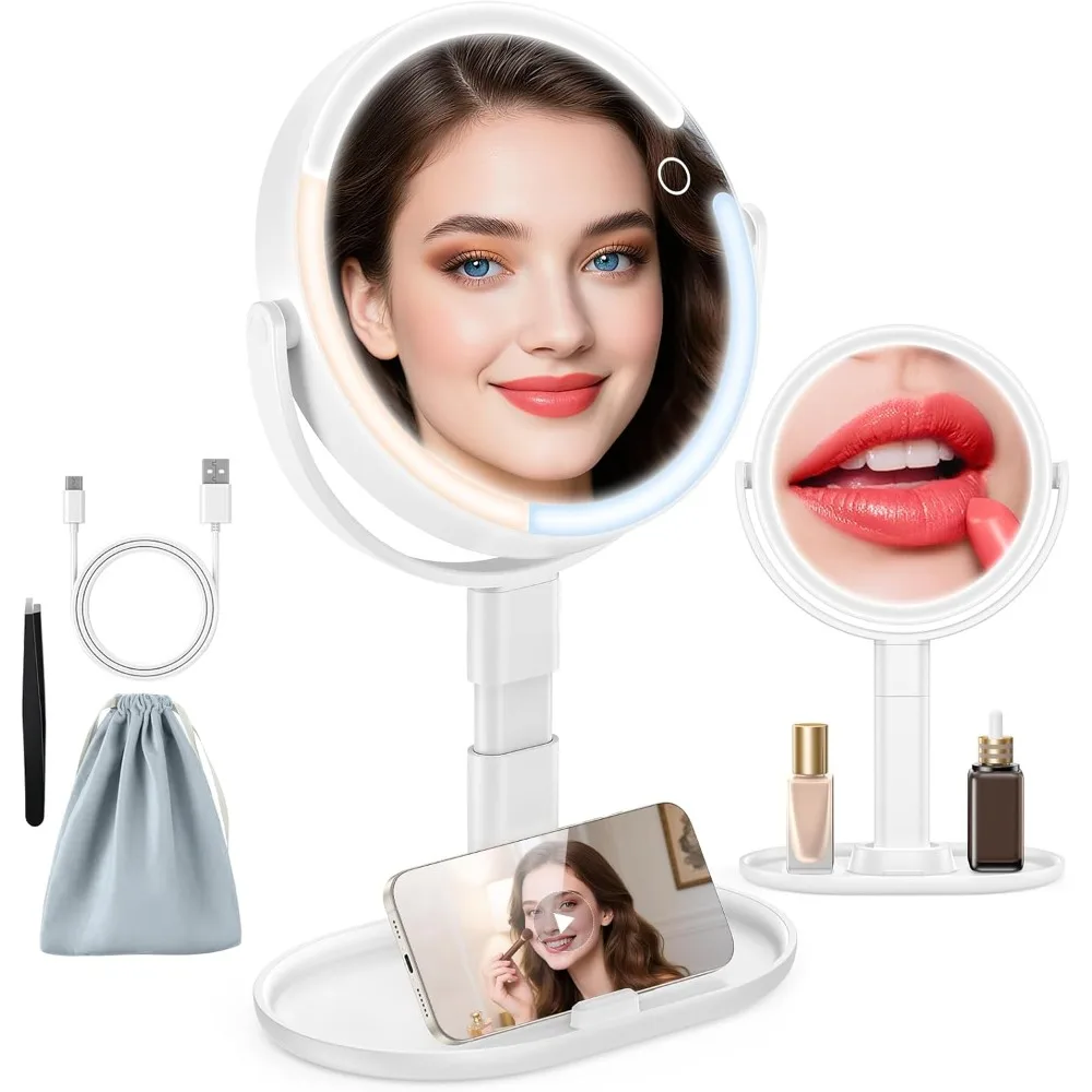 Makeup Mirror with Light, 15x/1x Magnification, 3 Adjustable Brightness Levels, Double-sided Height Adjustable Light
Makeup Mirror with Light, 15x/1x Magnification, 3 Adjustable Brightness Levels, Double-sided Height Adjustable Light
