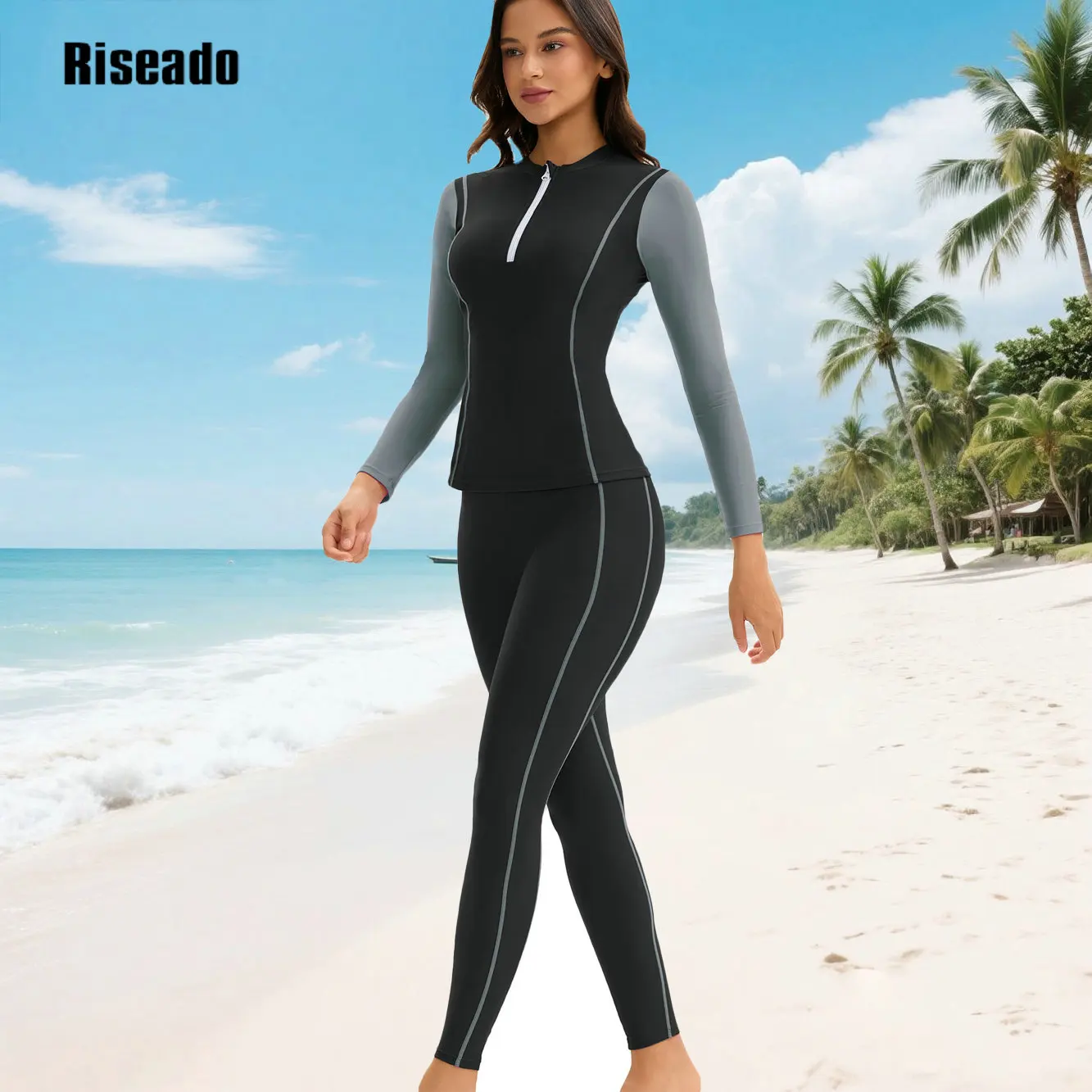 Womens Full Body Zip Front Rash Guard Long Sleeve Two Piece Bathing Suit UPF50+ Muslim Swimsuit Diving Surfing Long Pants
Womens Full Body Zip Front Rash Guard Long Sleeve Two Piece Bathing Suit UPF50+ Muslim Swimsuit Diving Surfing Long Pants