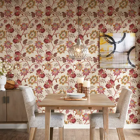 Red Floral Self-adhesive Waterproof And Oil Resistant Wallpaper Paisley Style Peel And Stick Cabinet Sticker For Furniture
