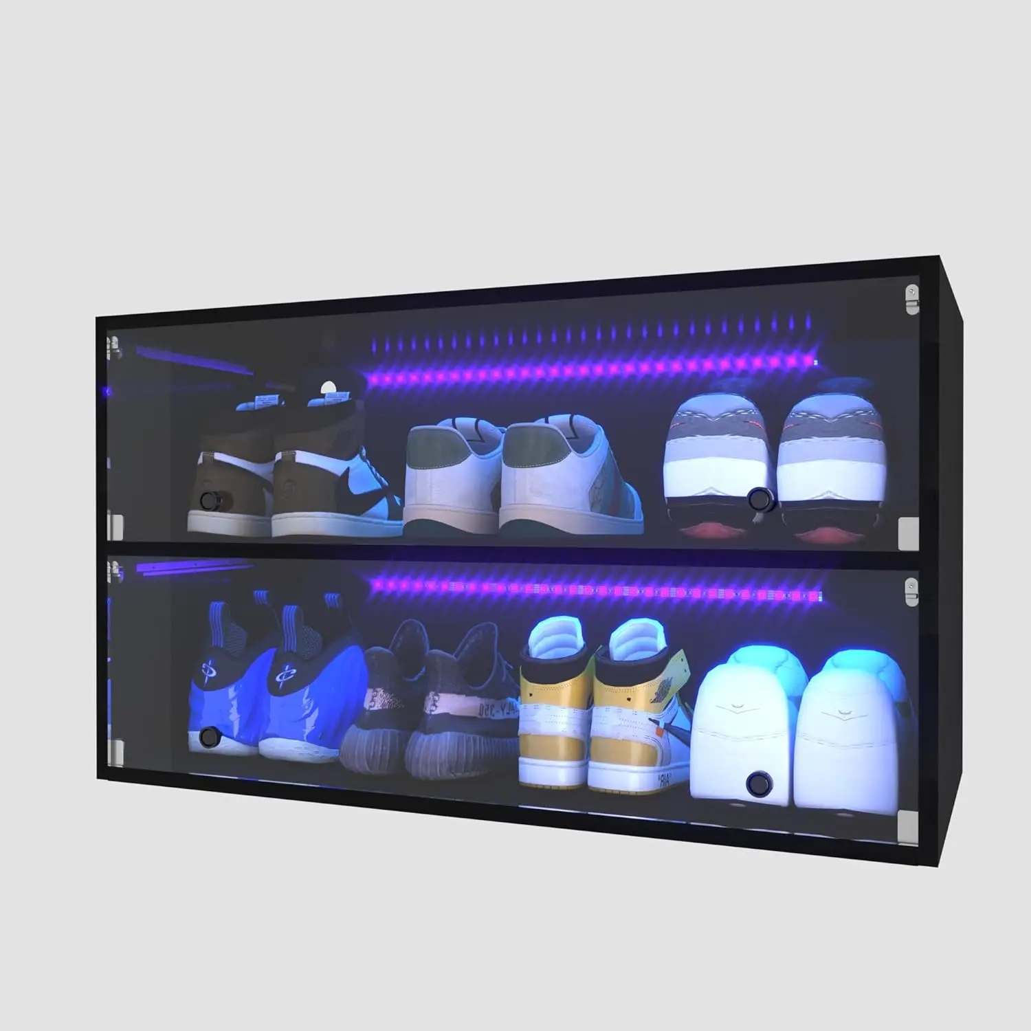 Shoe Storage Box, Shoe Rack with LED Lights for Up to 6 Pairs of Shoes, Sneaker Storage with Glass Doors and Music System
Shoe Storage Box, Shoe Rack with LED Lights for Up to 6 Pairs of Shoes, Sneaker Storage with Glass Doors and Music System