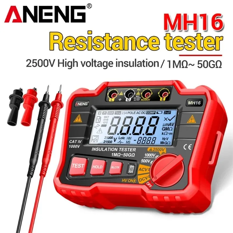 ANENG MH16 Ohmmeter Digital Megohmmeter AC/DC Voltage Tester Resistance 2500V Testing Display Resistor Tools
ANENG MH16 Ohmmeter Digital Megohmmeter AC/DC Voltage Tester Resistance 2500V Testing Display Resistor Tools